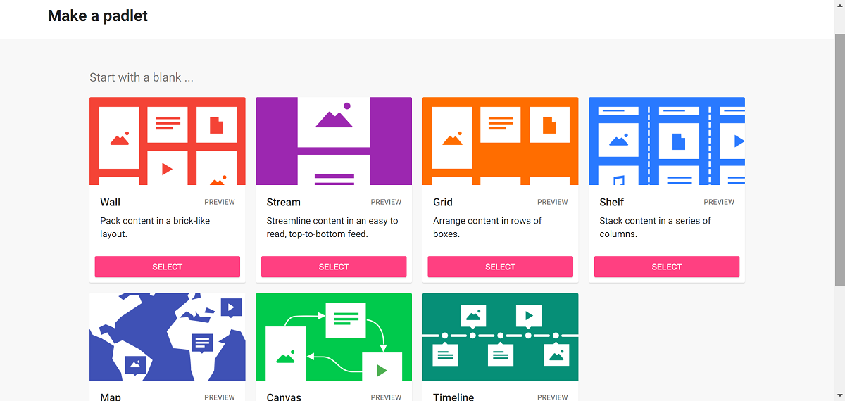 Screenshot of Padlet Templates