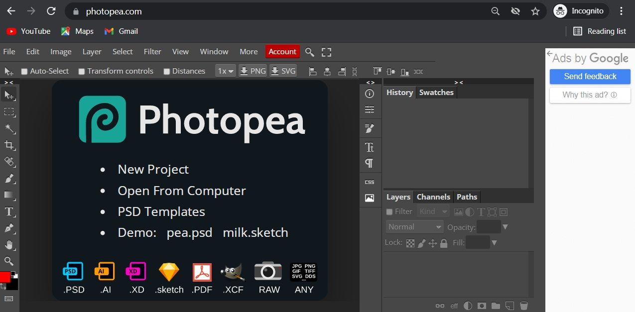 Photopea editing web browser screenshot