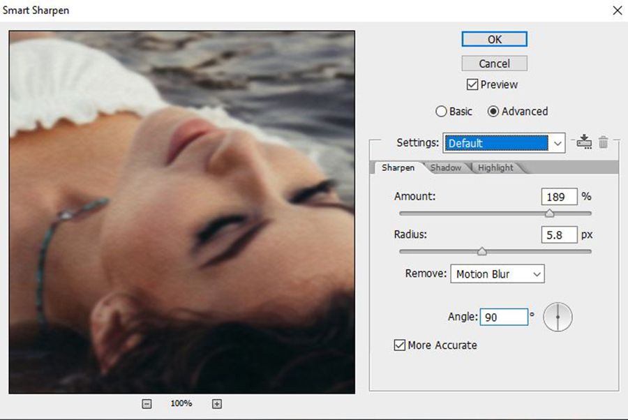 Photoshop using Smart Sharpen Tool