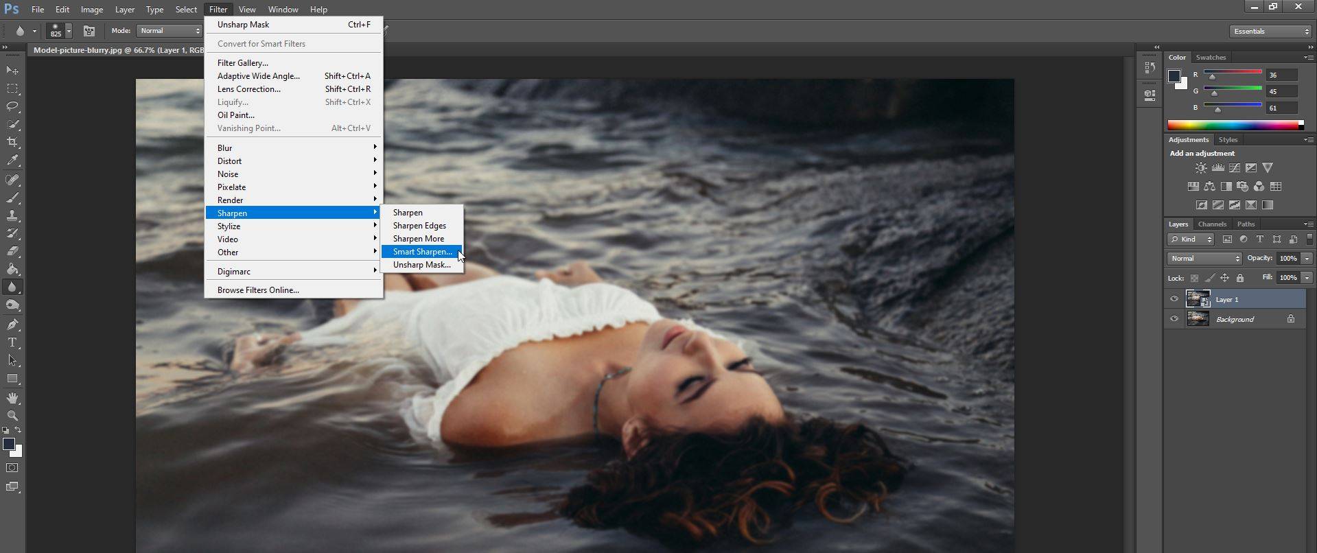 Photoshop usando o Smart Sharpen no Photoshop