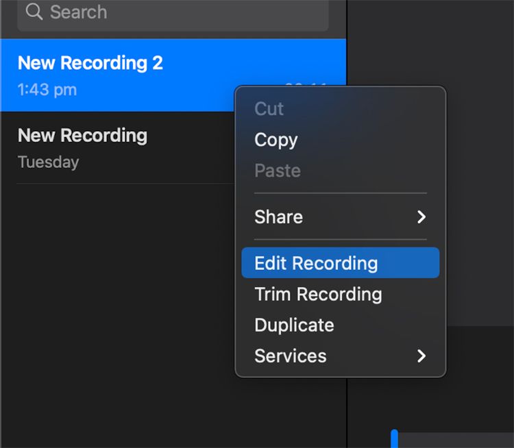 Edit Recording in Voice Memos on your Mac