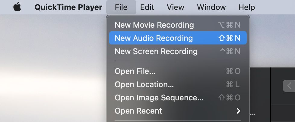 New Recording in Quicktime