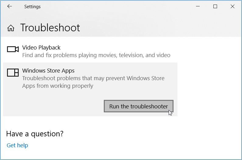 Running the Windows Store Apps Troubleshooter
