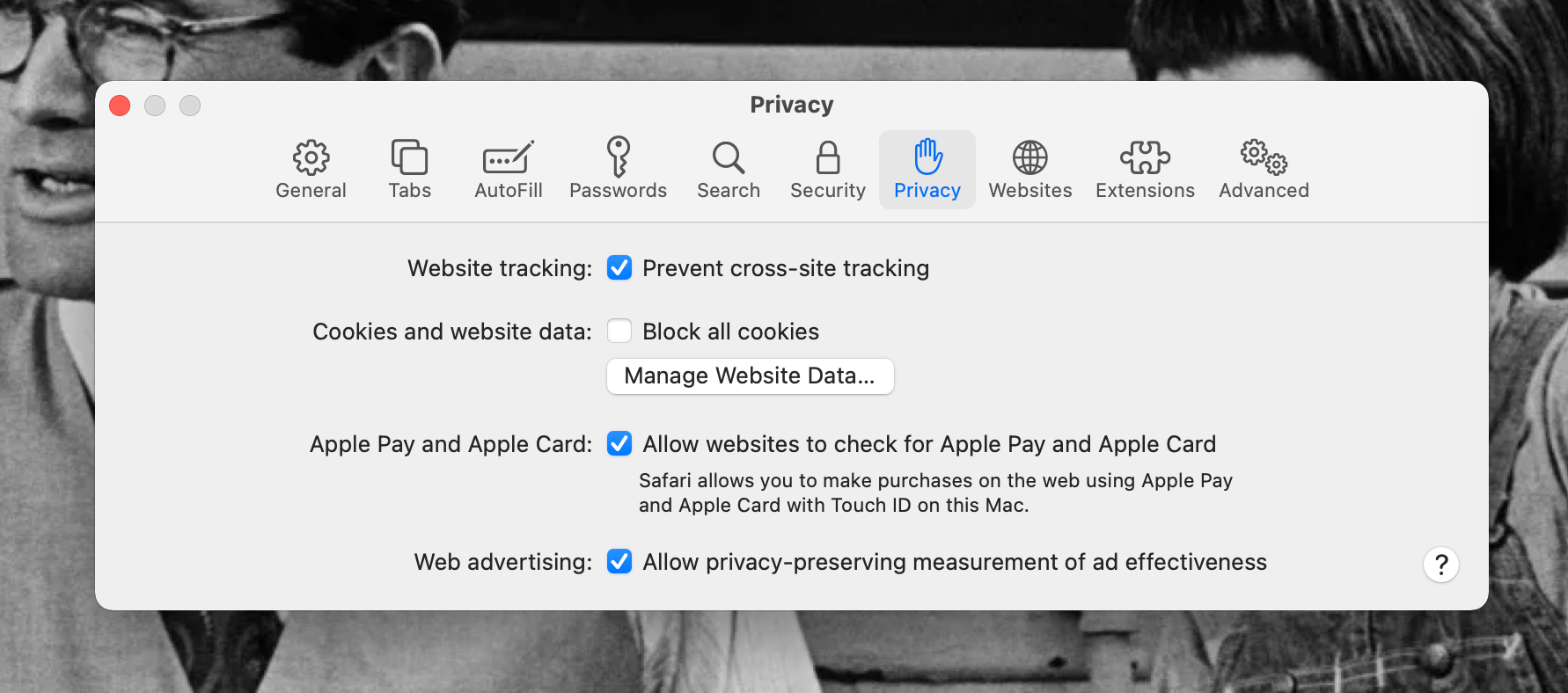 Safari Preferences Privacy tab - Come cancellare cache e cookie sul tuo Mac