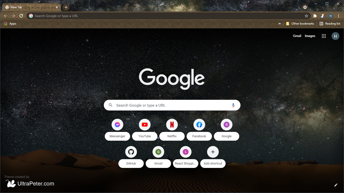 A screenshot of the Sahara theme for Chrome