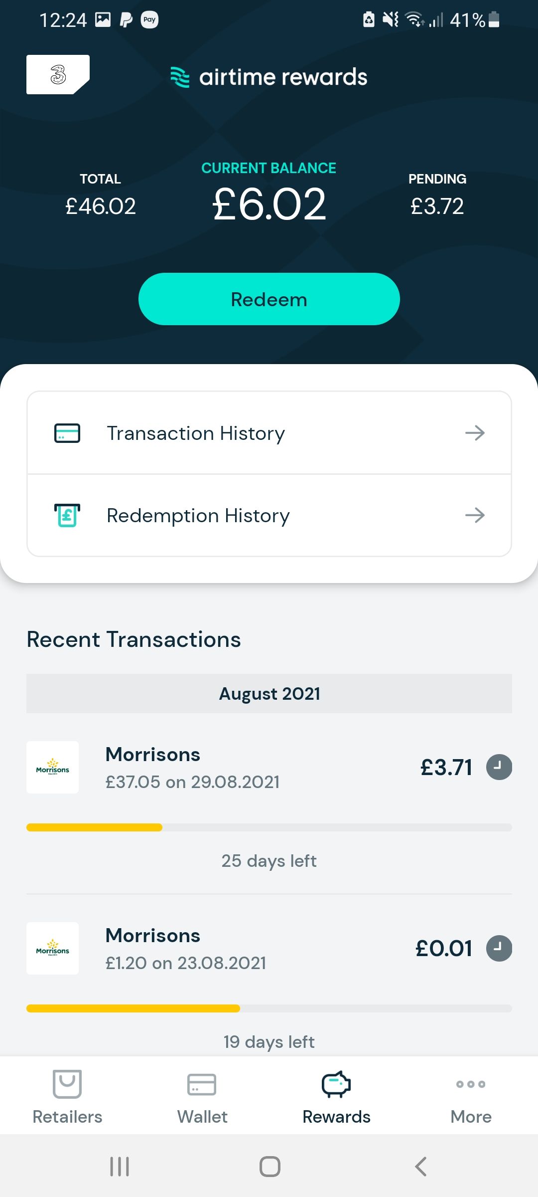 transactions on airtime rewards