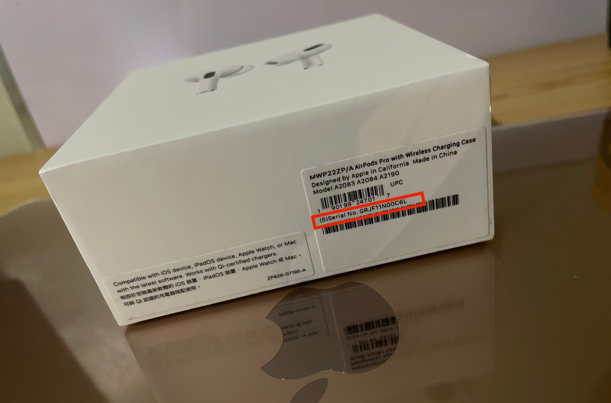 Serial Number on AirPods Pro Box