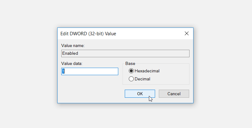 Setting the Script Host Value data to 1