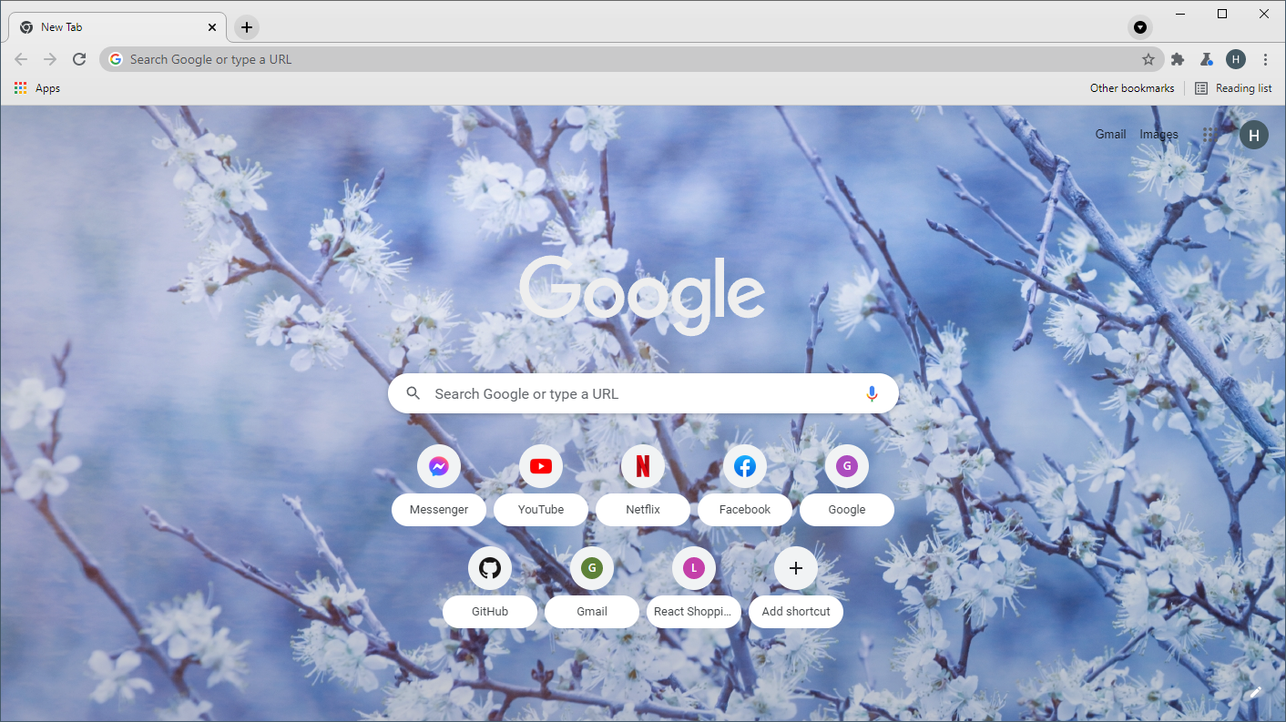 A screenshot of the Snowy Branches theme for Chrome