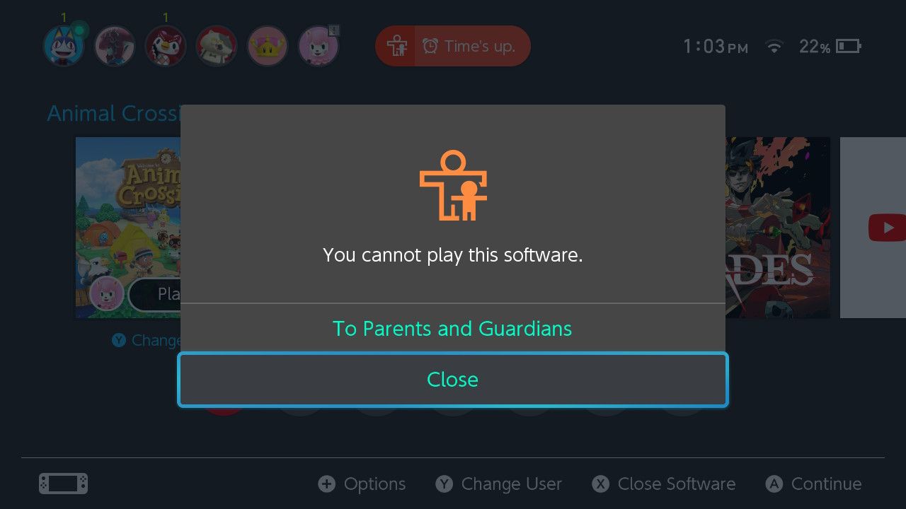 Switch Parental Control Pop Up