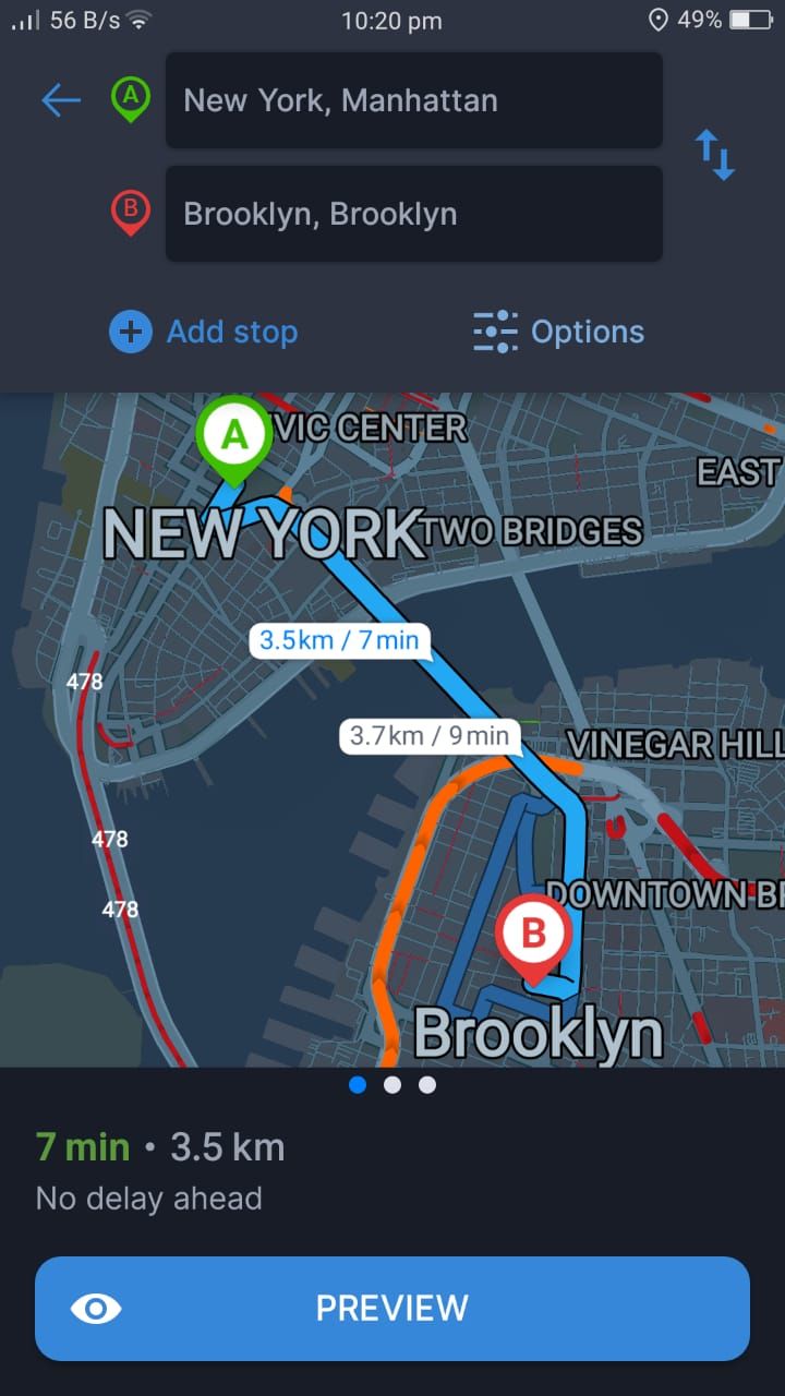 Sygic - Directions Overview from New York City to Brooklyn