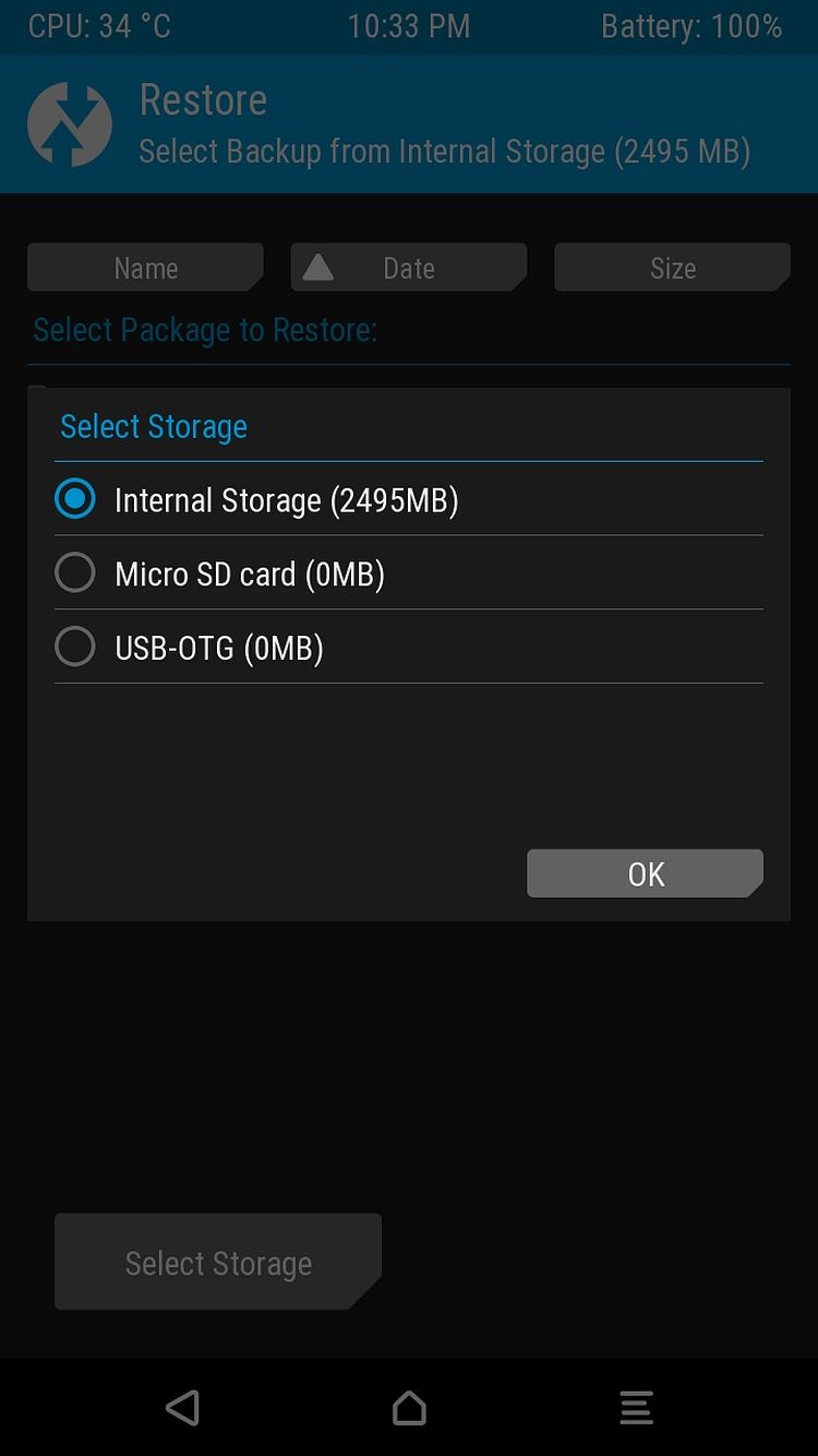 TWRP Restore Select Storage View