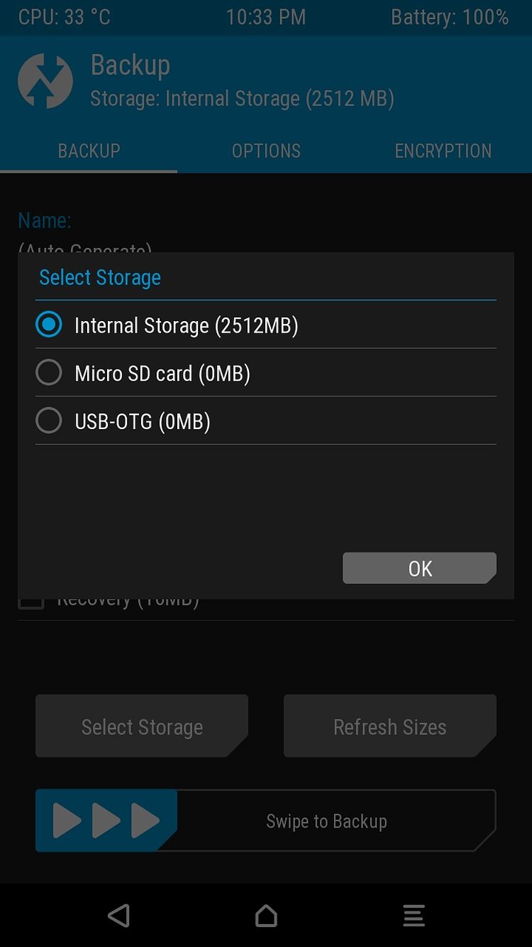 TWRP Backup Select Storage View