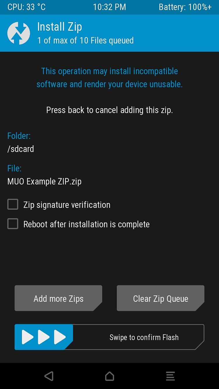 TWRP Flashing Confirmation