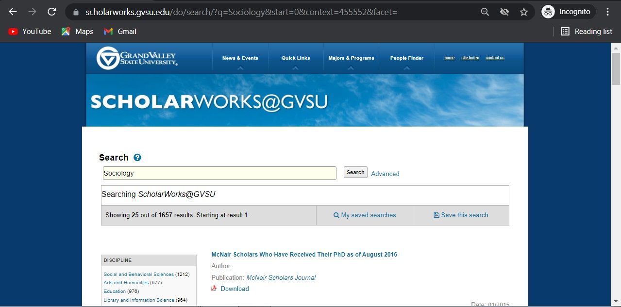 Scholarworks search page 