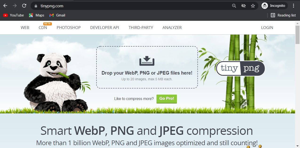 Screenshot of the TinyPNG website