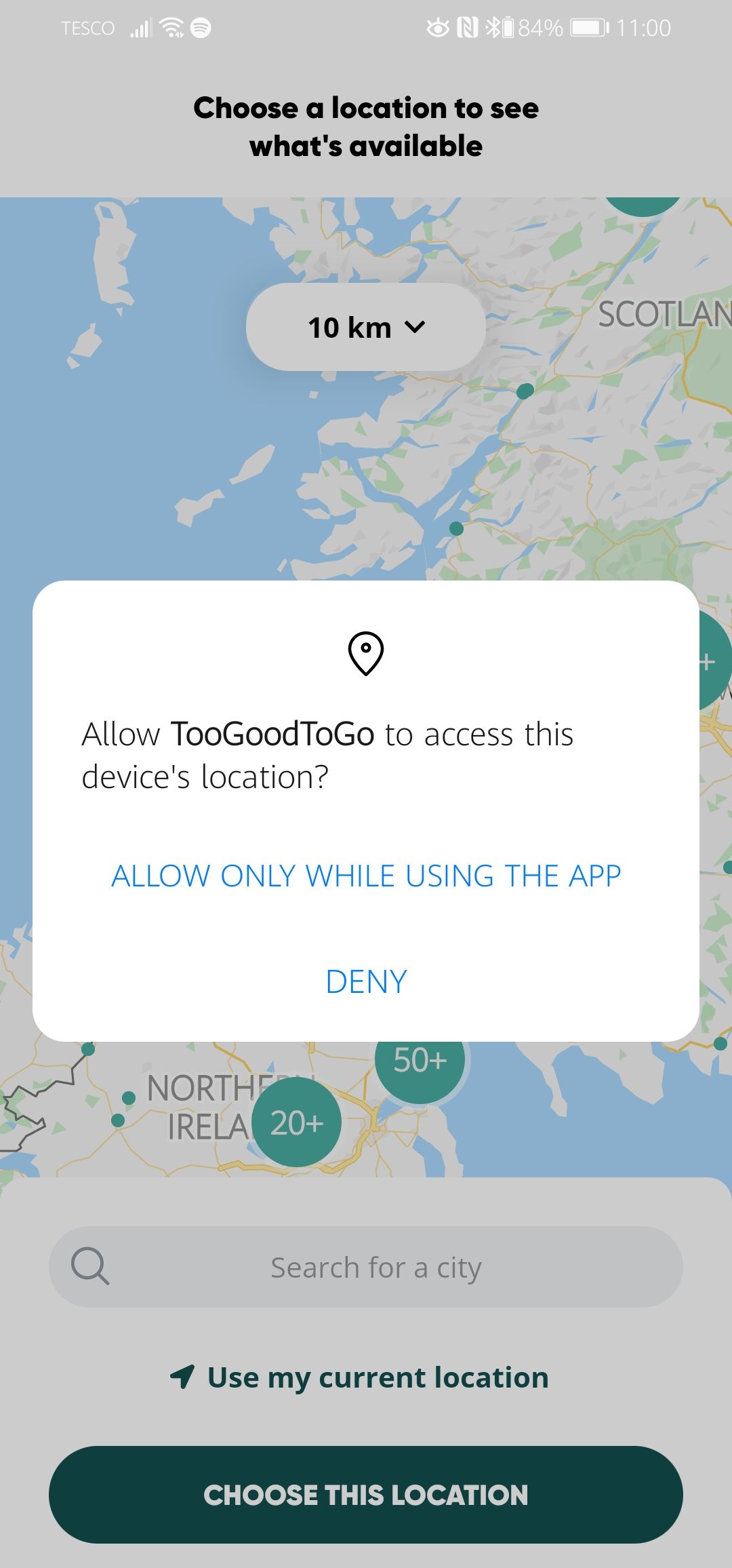 TooGoodToGo app asking for location permission
