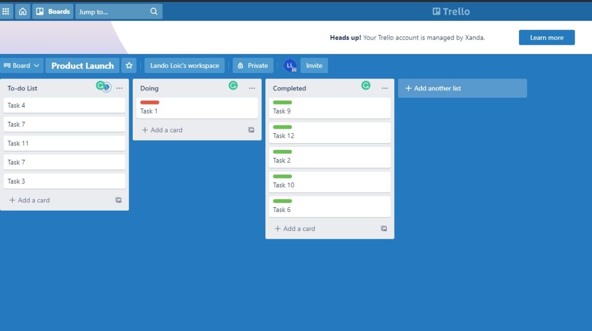 Screenshot of Trello app