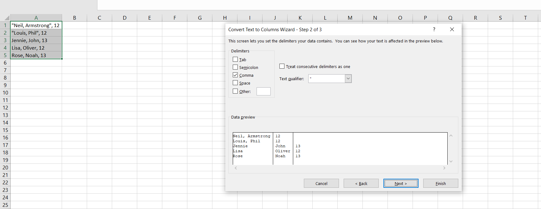 Using Text qualifier to split data - Come dividere le celle di Excel utilizzando un delimitatore