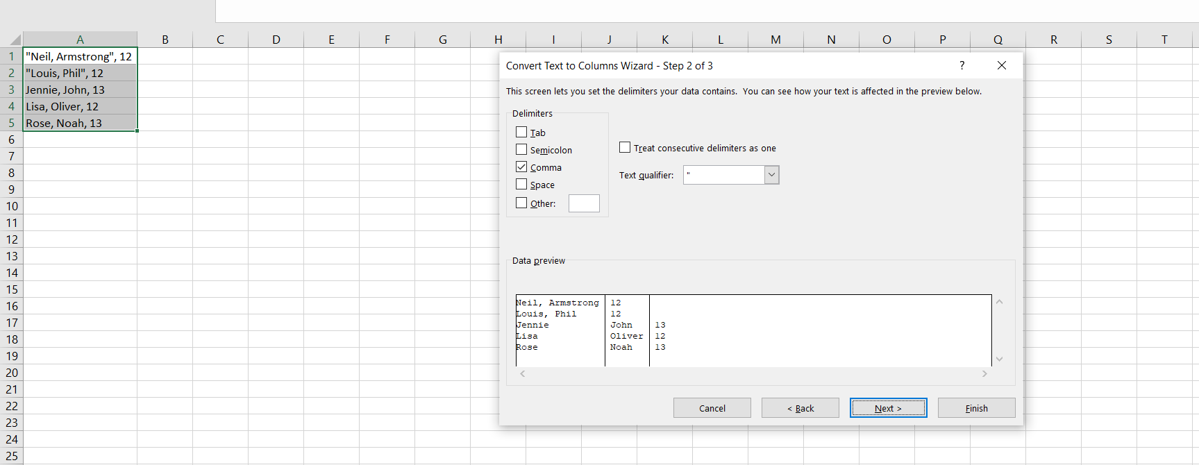 Using Text qualifier to split data