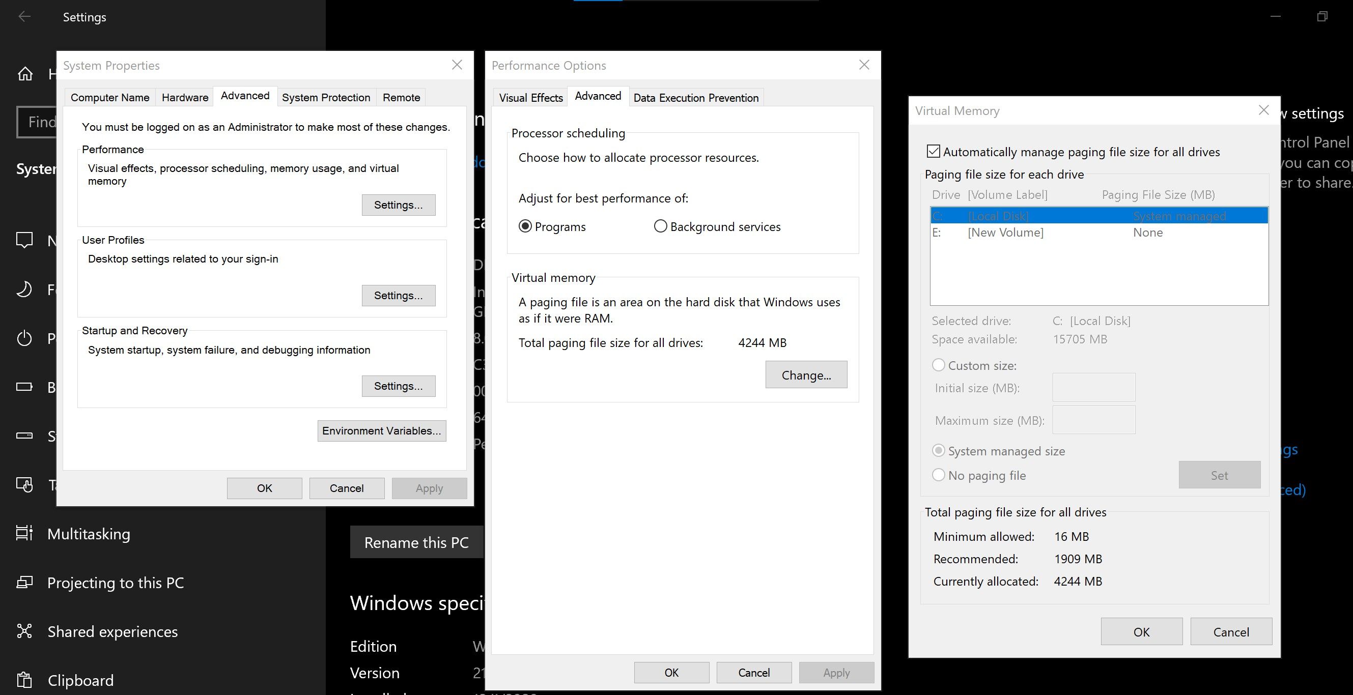 Virtual Memory Windows