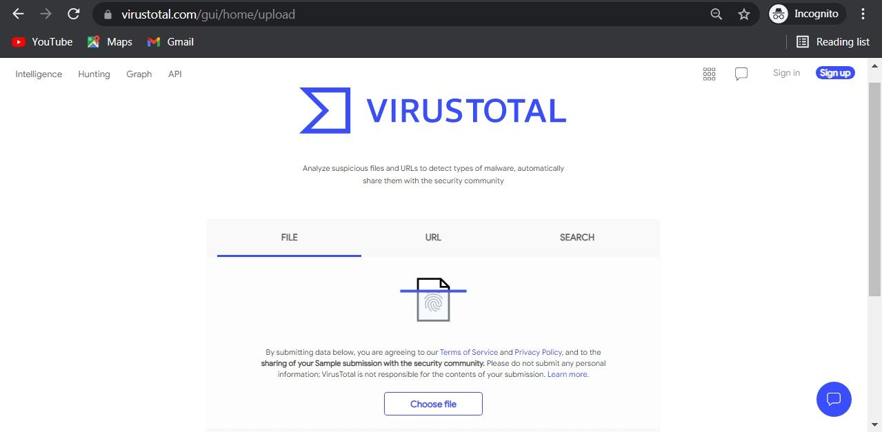 VirusTotal introduction web page