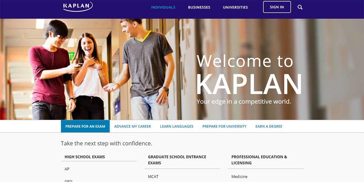 A visual representation of Kaplan's website