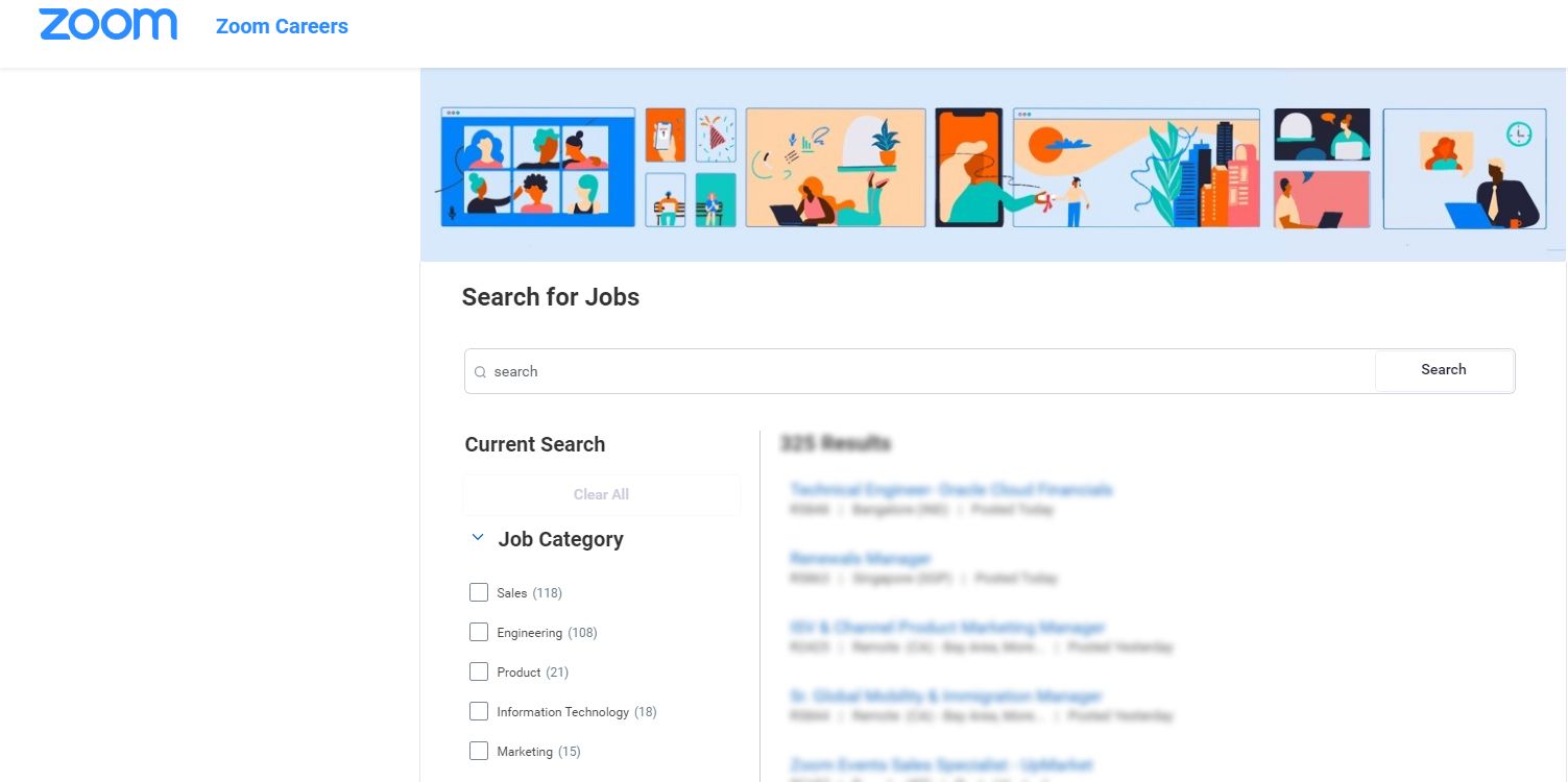 A visual showing Zoom careers page