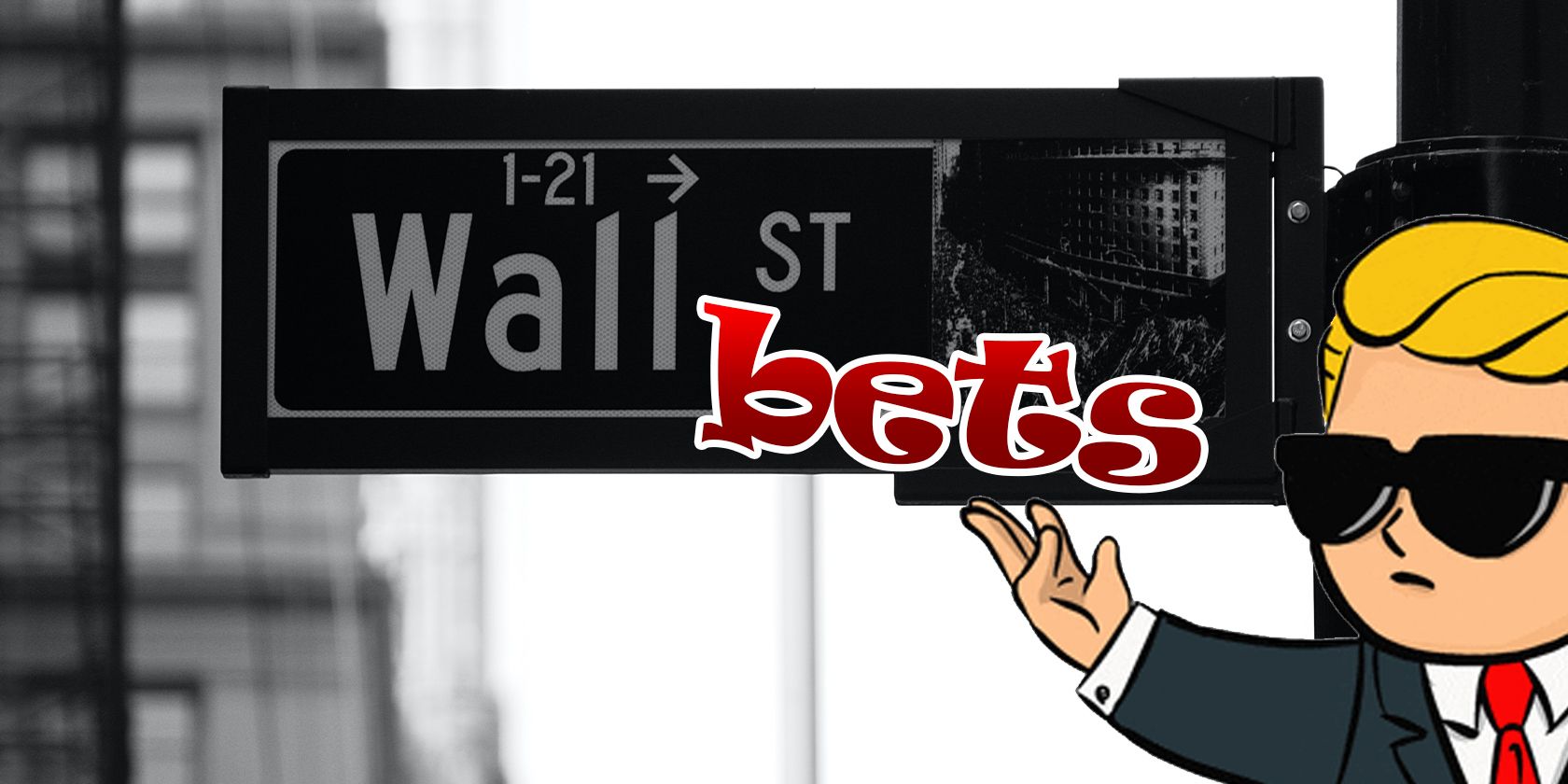 Wall St Street Sign with Blonde cool guy drawing holding the bets word