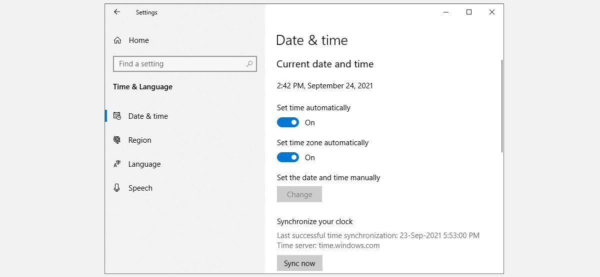 Windows Date and Time Settings