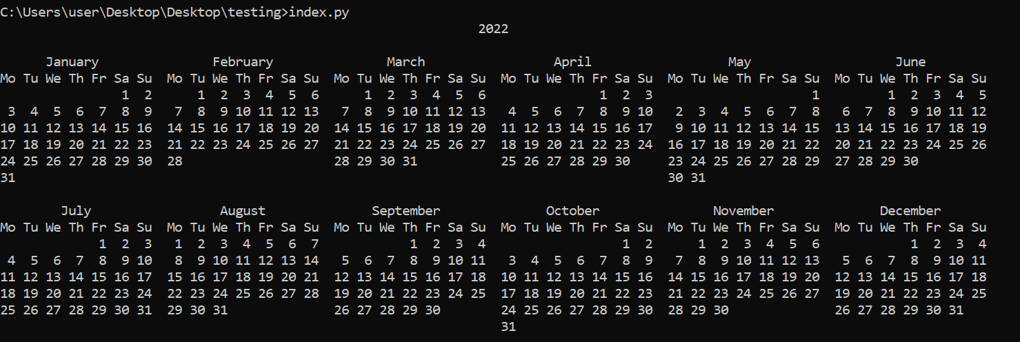 Yearly calendar output