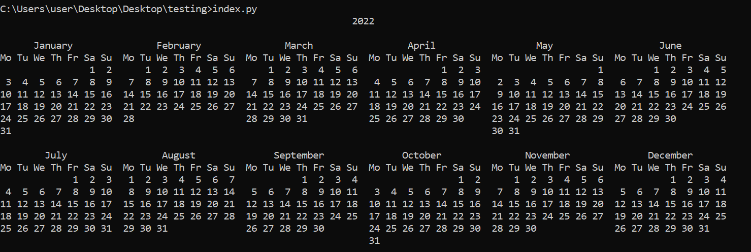 So verwenden Sie das Kalendermodul von Python - Yearly calendar output