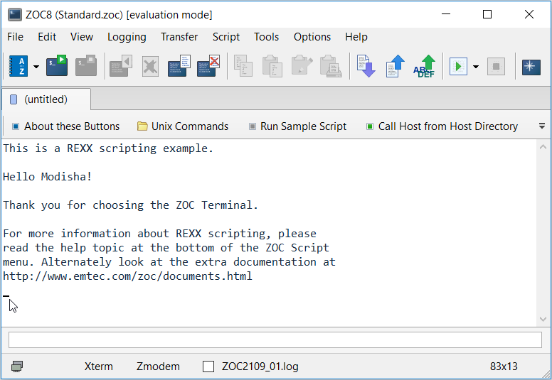 ZOC Terminal Emulator interface