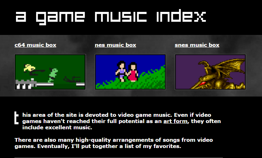 a game music index