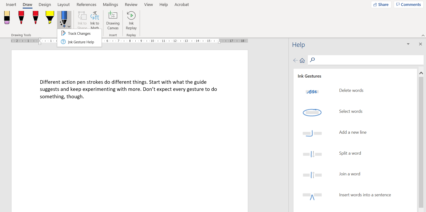 action pen tool gesture guide on microsoft word - Come disegnare usando gli strumenti penna in Microsoft Word