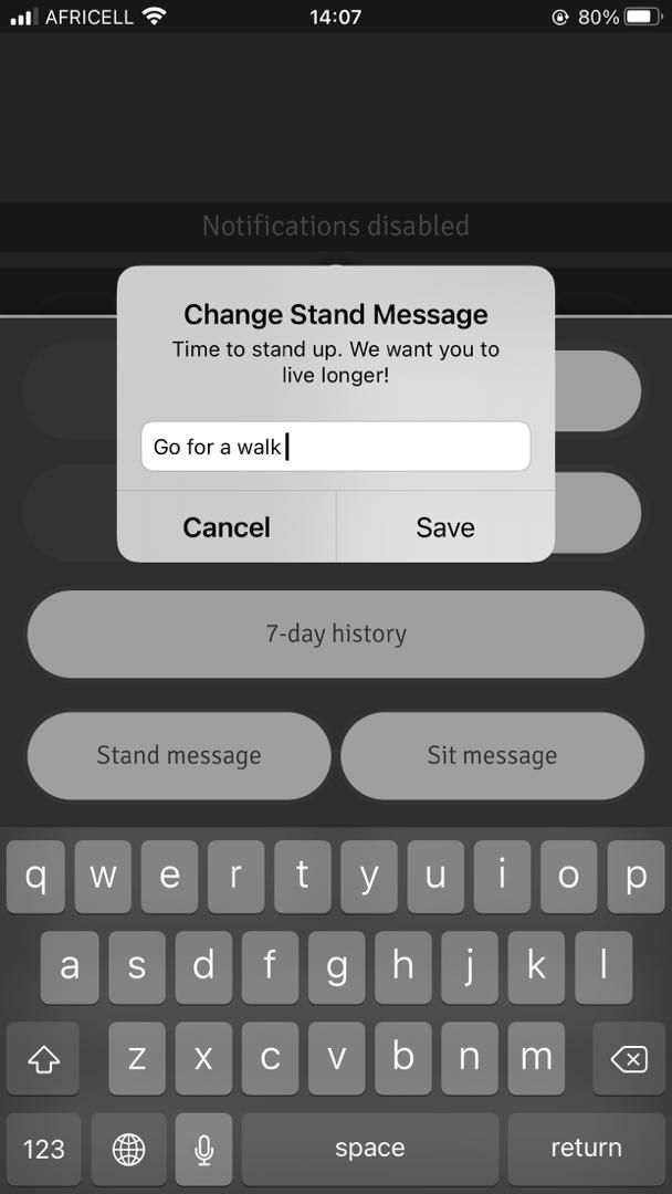 Screenshot of Stand up app