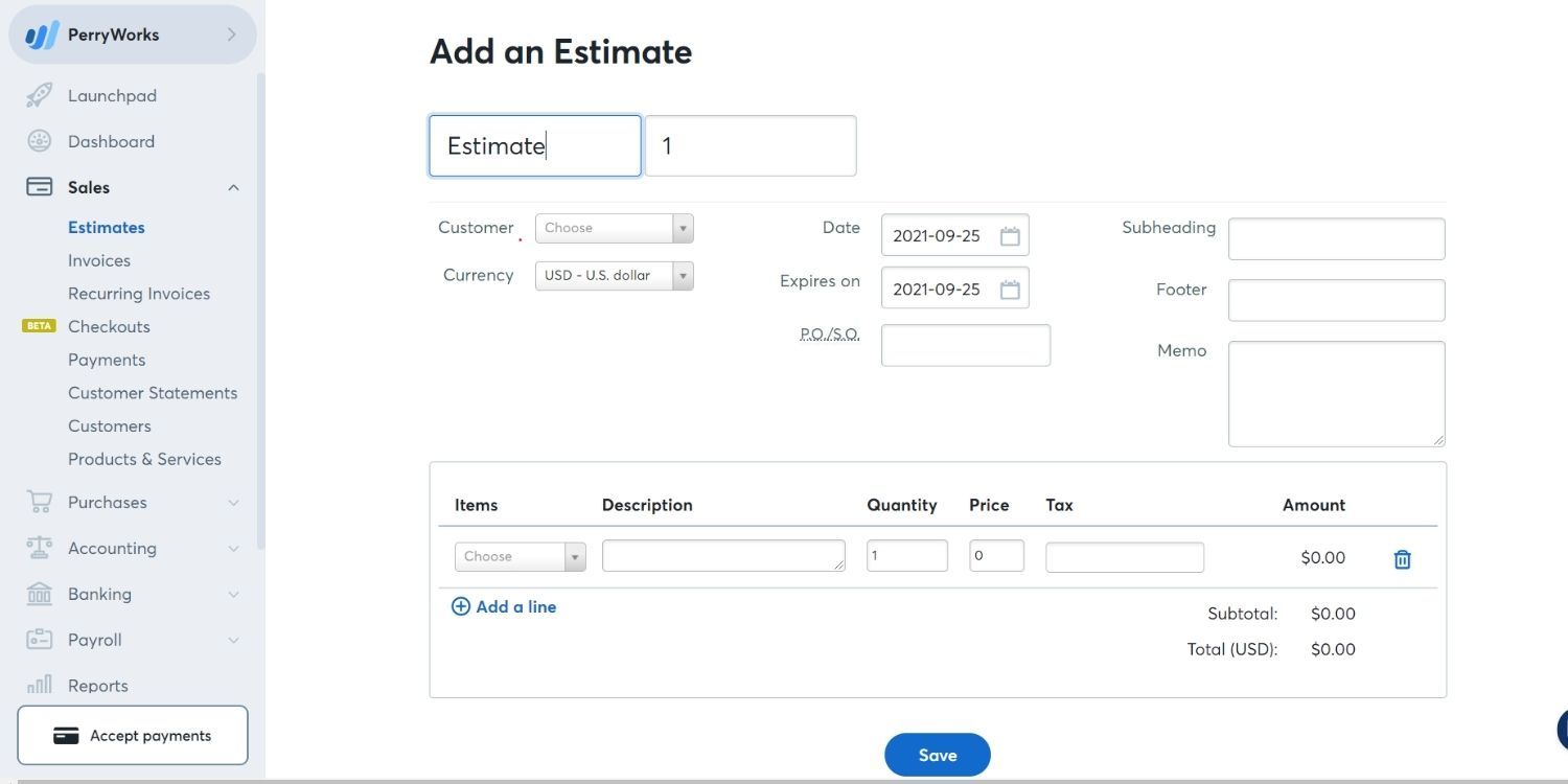 add estimate page on waves accounting