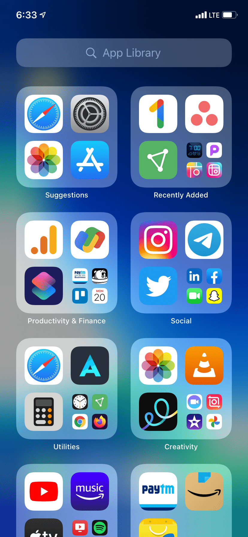App Library on iPhone showing all apps in proper categories