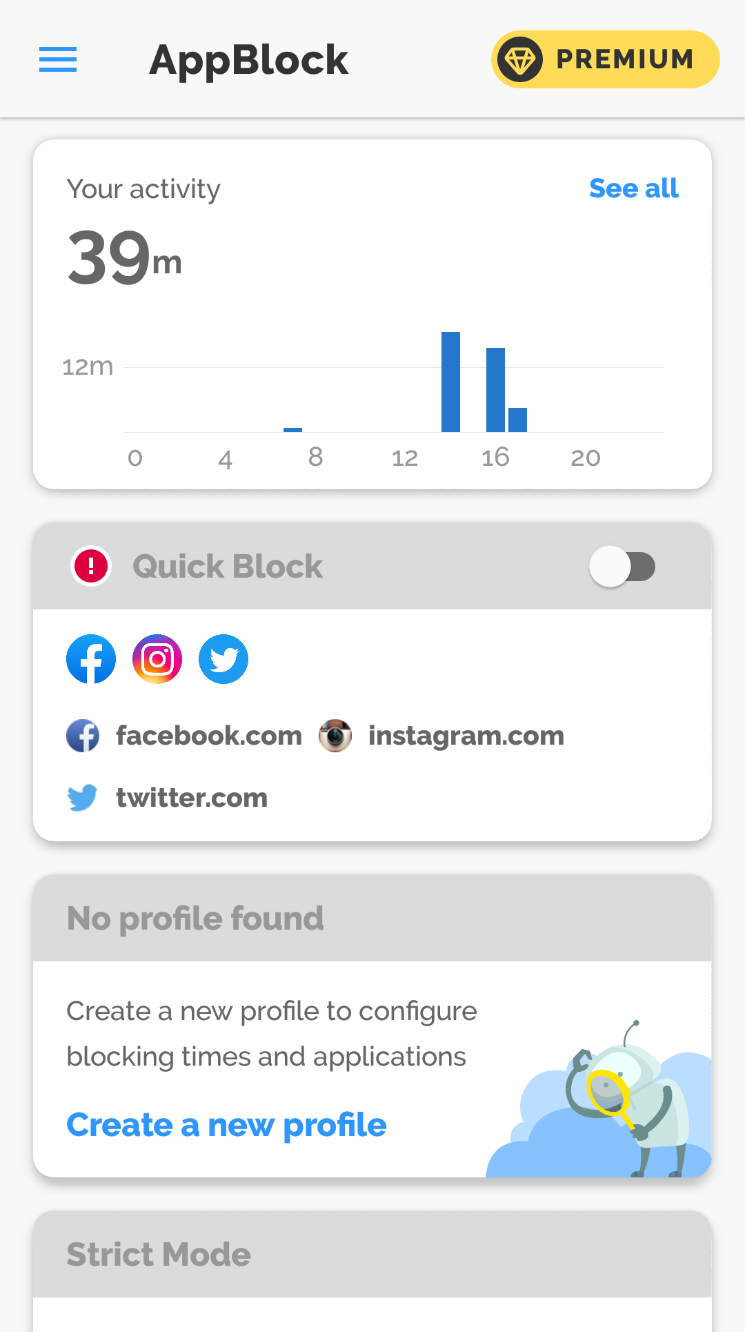 AppBlock Dashboard With Activity and Blocked Apps