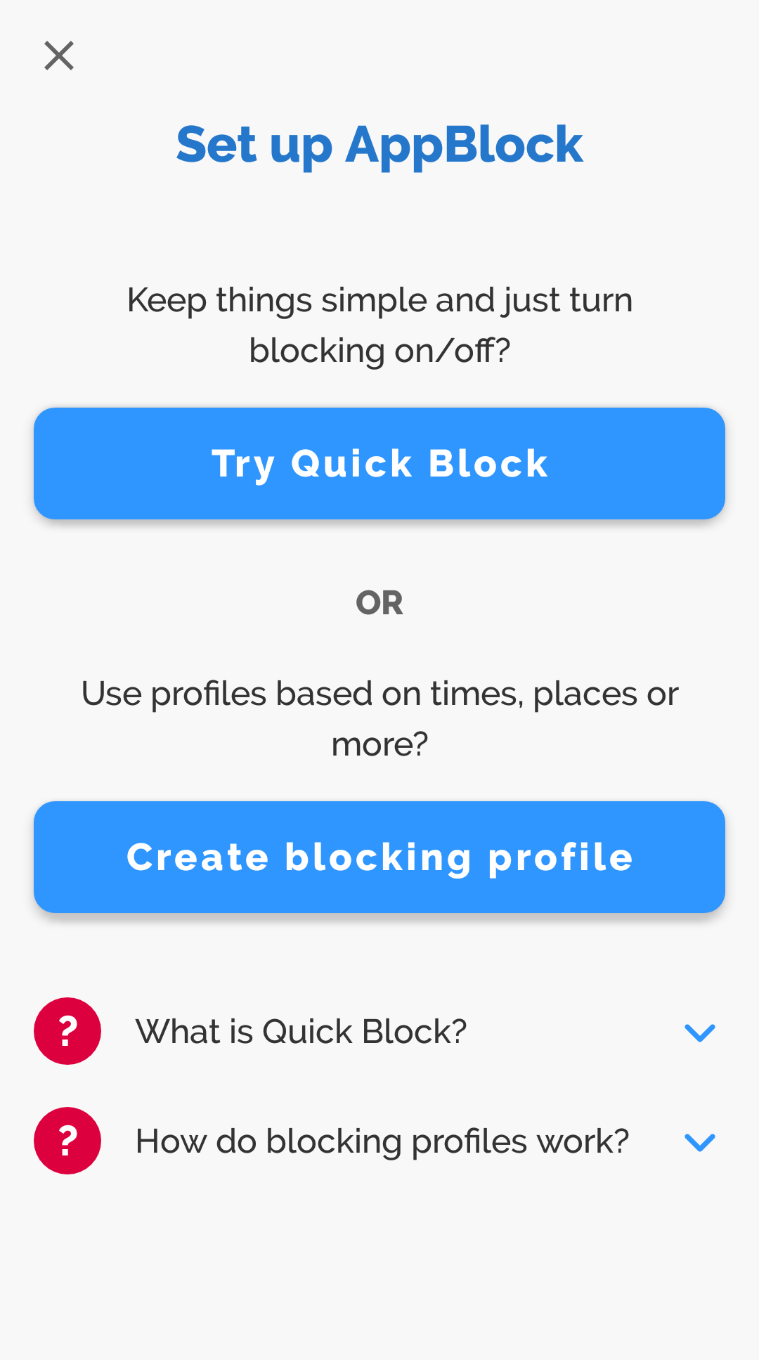 AppBlock Setup Options