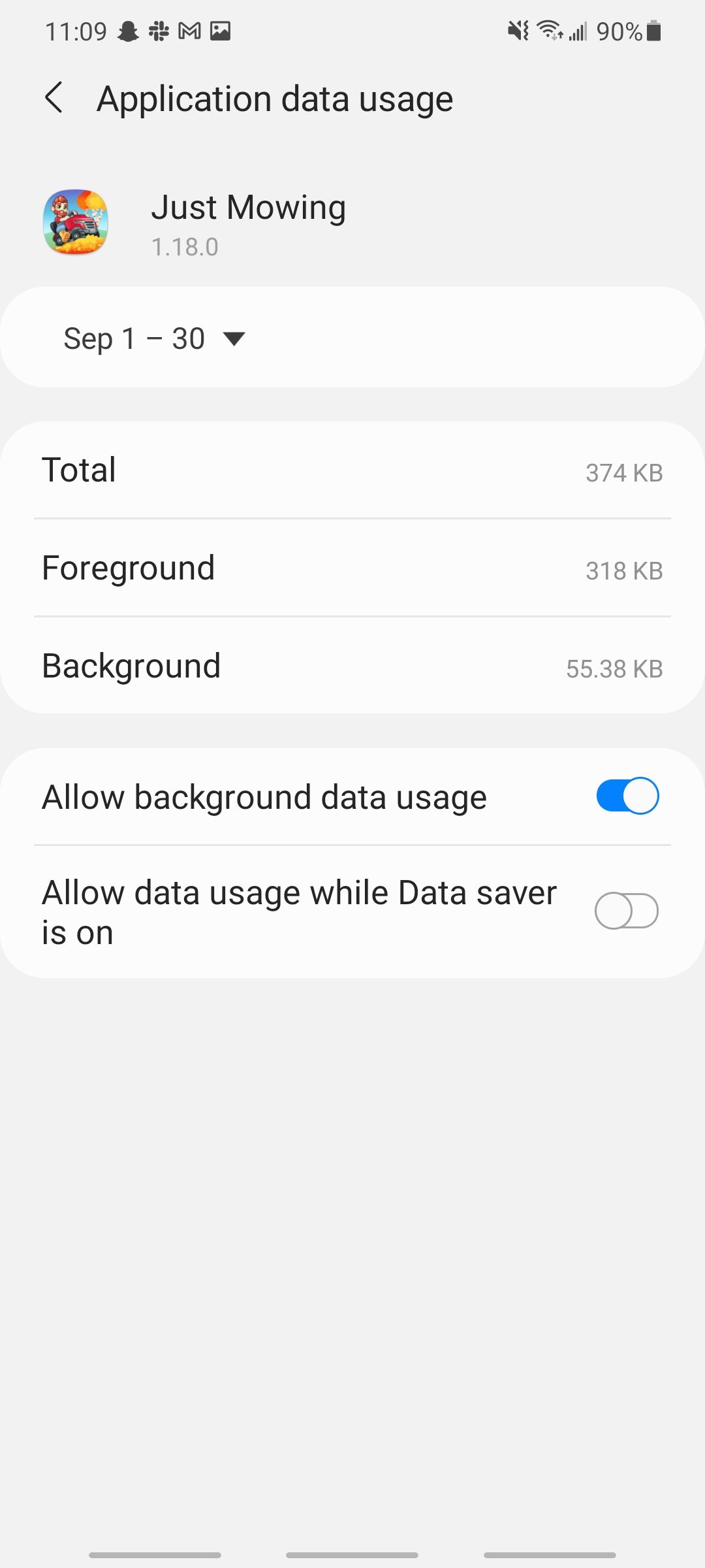 application background data usage of just mowing game
