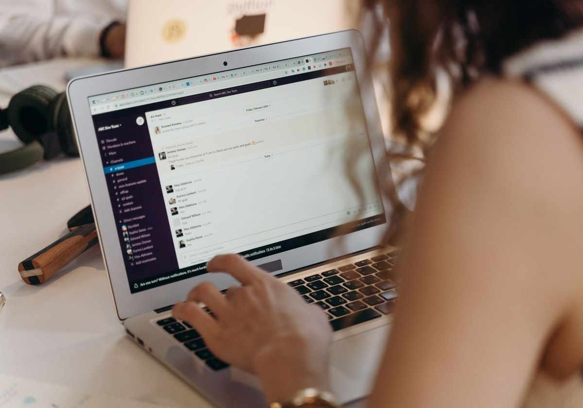 A woman working on her laptop