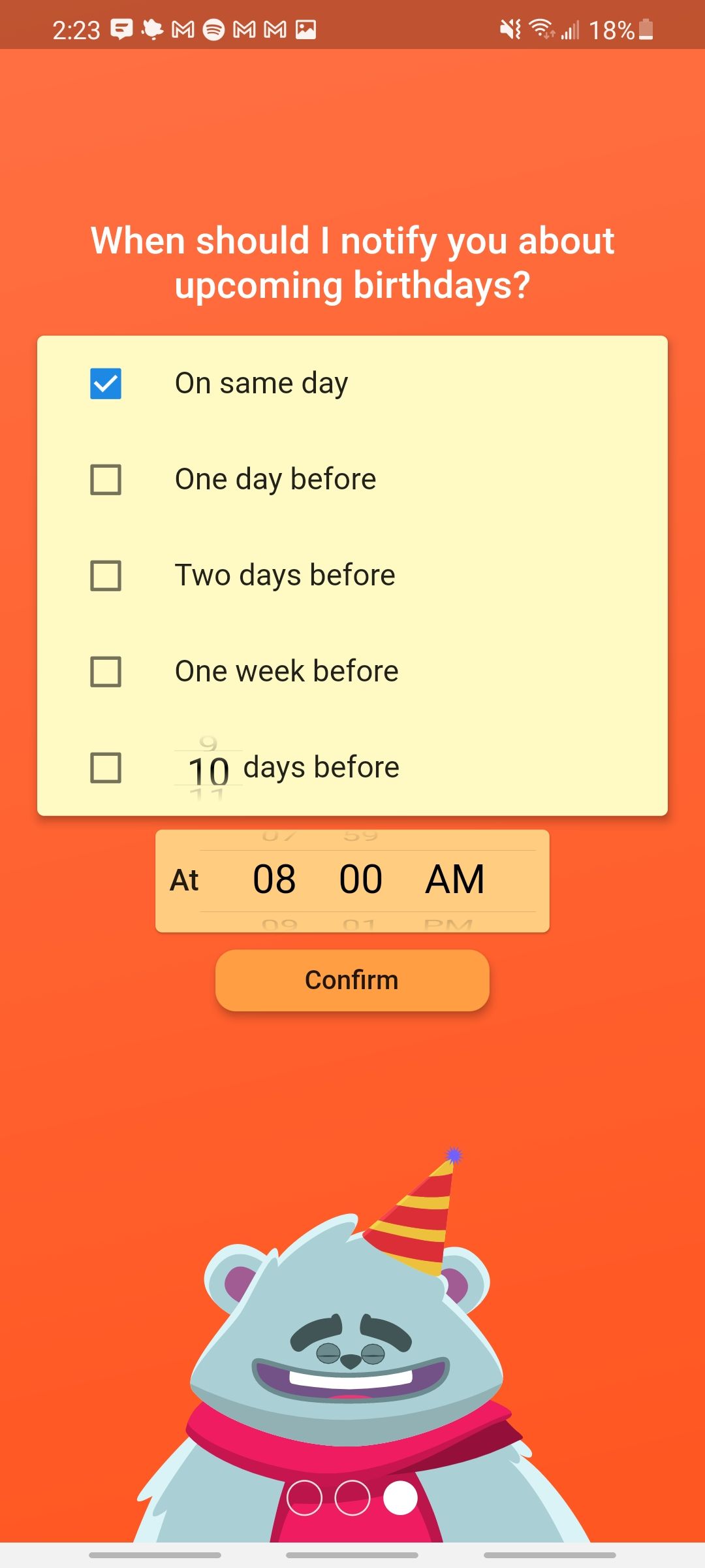 birthday calendar reminder app choosing when to notify you