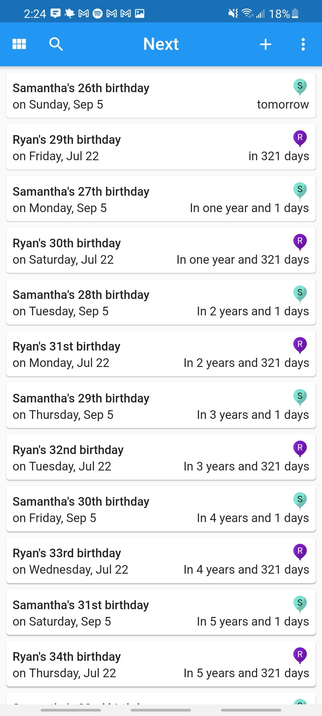 birthday calendar reminder app home screen