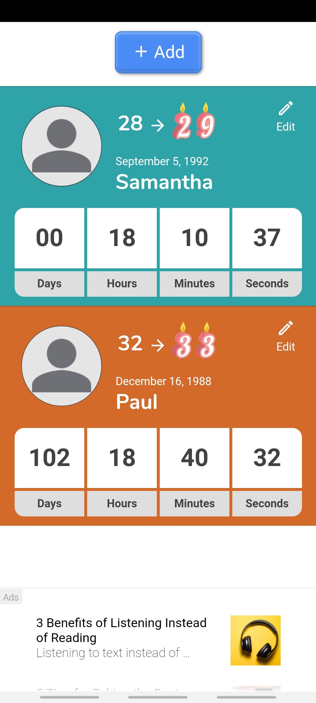 birthday countdown app home screen