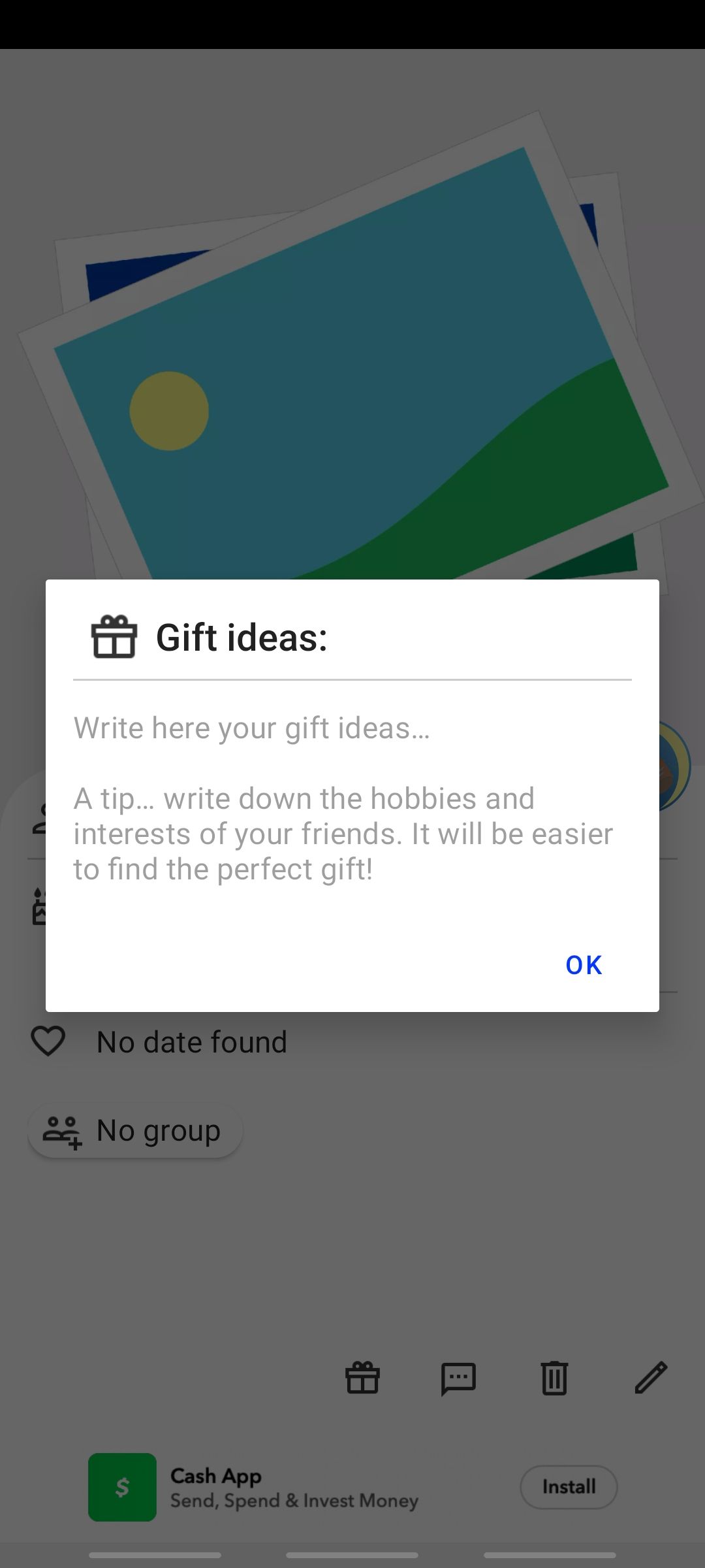 birthday reminder app spot to write down gift ideas