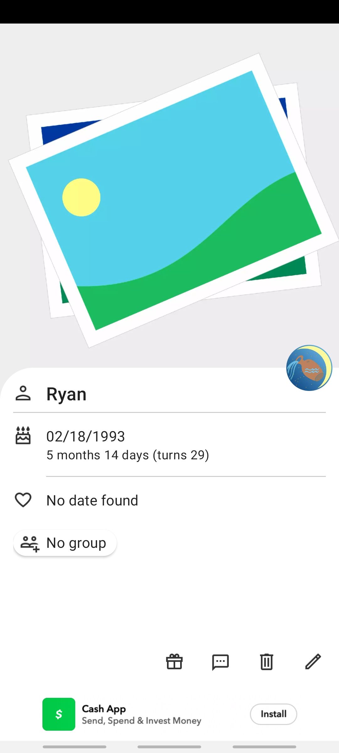 birthday reminder app what a new entry looks like