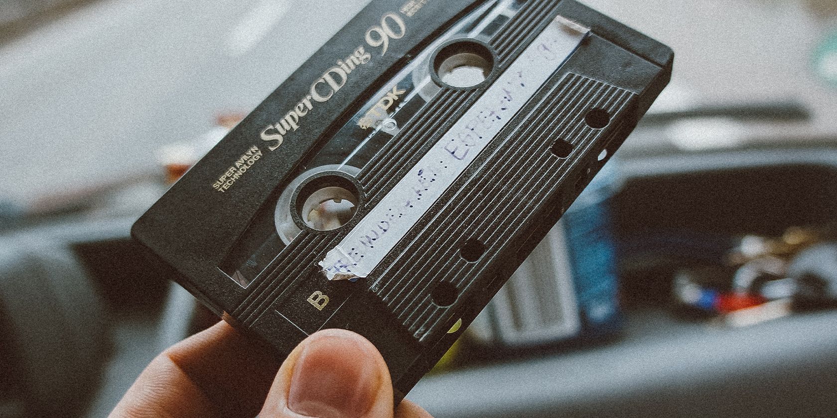 cassette tape held in a car