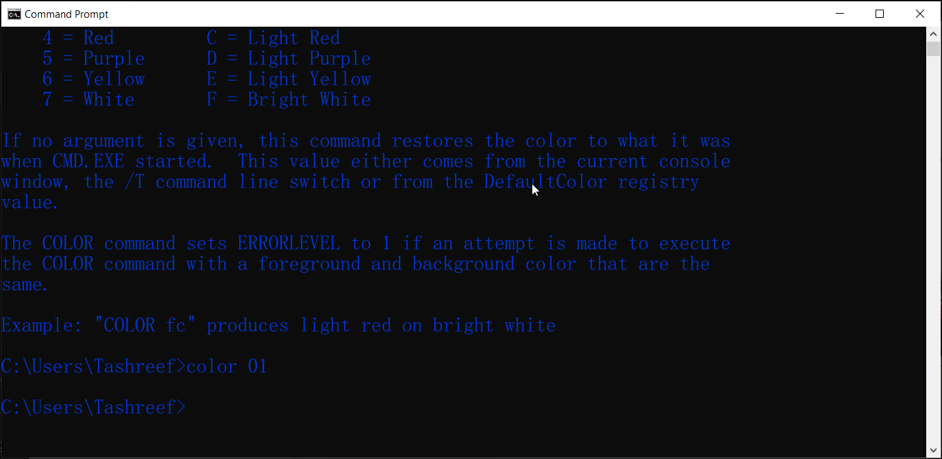 change command prompt color using cmd