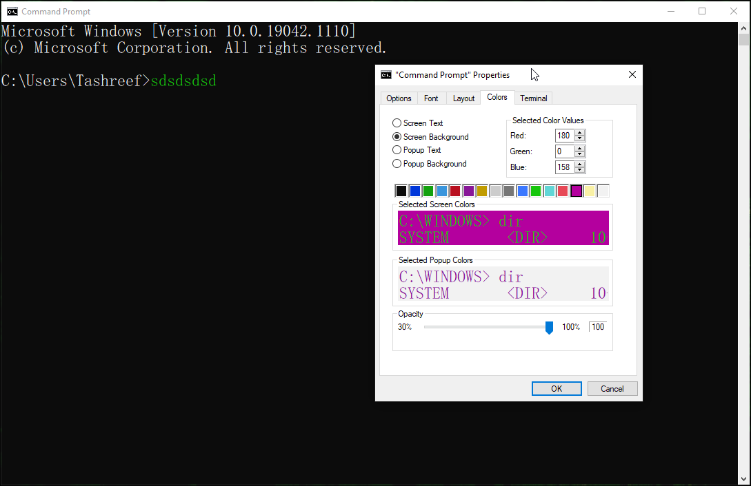 change command prompt text background color